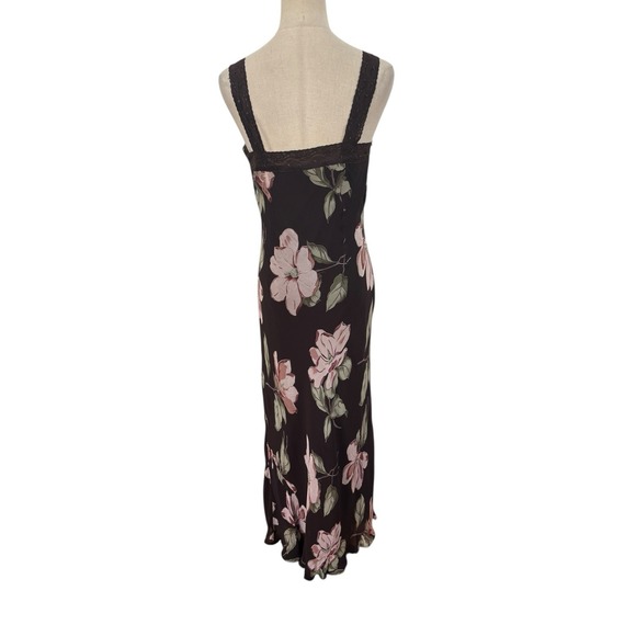 Vtg 90s Brown Floral Slip Dress Lace Beaded Sz 6 Bias Cut Feminine Boho - Picture 5 of 9